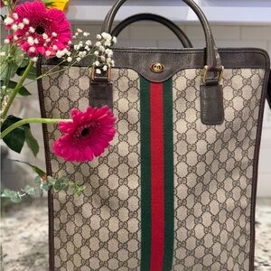 Gucci Monogram Tote with Red and Green Stripe